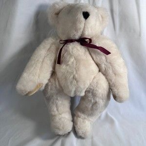 Vtg Vermont Handmade White Plush Jointed Teddy Bear Jointed Arms & Legs 16" Rare